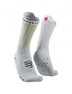 Compressport Aero Socks Sokken Unisex Wit Geel Roze | UOHMI-1450