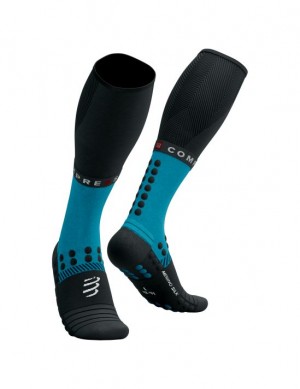 Compressport Full Socks Winter Run High Socks Heren Blauw Zwart | PYVOX-8273