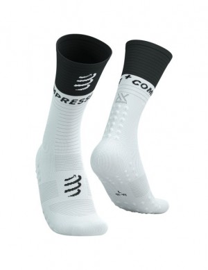 Compressport Mid Compression Socks V2.0 Loopsokken Heren Wit Zwart | OCXSK-5672