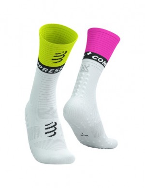 Compressport Mid Compression Socks V2.0 Loopsokken Heren Wit Geel Roze | ZXVIQ-6734