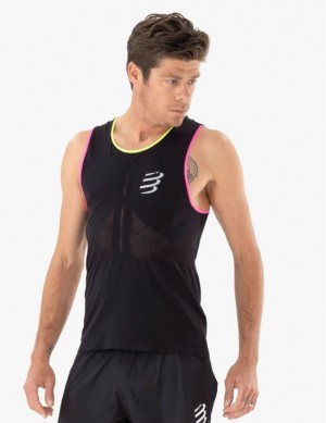 Compressport Pro Race Singlet M T-shirts Unisex Zwart Geel Roze | SRMUF-0567