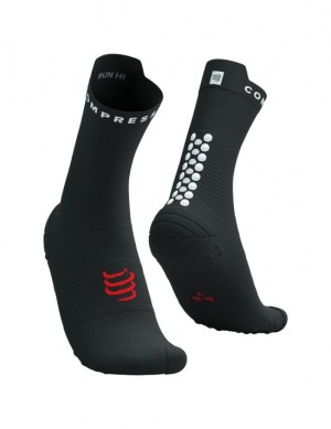 Compressport Pro Race Socks v4.0 Run High Loopsokken Heren Zwart Wit | JQGSL-0493