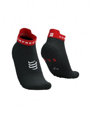 Compressport Pro Race Socks v4.0 Run Low Loopsokken Heren Zwart Rood | FIGXR-2617