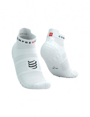 Compressport Pro Race Socks v4.0 Run Low Loopsokken Heren Wit Zwart | UXYFZ-0837