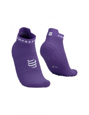 Compressport Pro Race Socks v4.0 Run Low Loopsokken Heren Paars Wit | YQLPG-9471