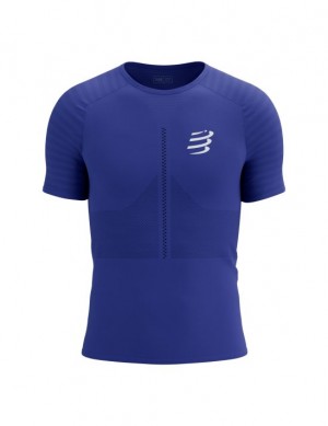 Compressport Race SS Tshirt M Hardloopshirts Heren Blauw | YQZFK-0835