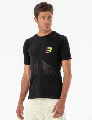 Compressport Race SS Tshirt M T-shirts Unisex Zwart Geel | IZGWS-4093