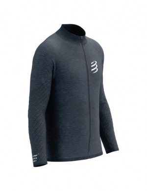 Compressport Seamless Zip Sweatshirt Hardloopjack Heren Indigo | QZDLN-0951