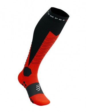 Compressport Ski Mountaineering Full Socks High Socks Heren Zwart Rood | CBOUQ-0158