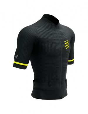 Compressport Trail Postural SS Top M T-shirts Unisex Zwart Geel | SJEDY-5491