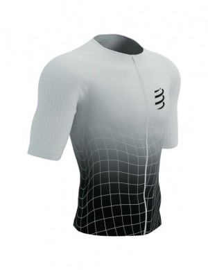 Compressport Tri Postural Aero SS Top M T-shirts Heren Zwart Wit | MASYF-5436