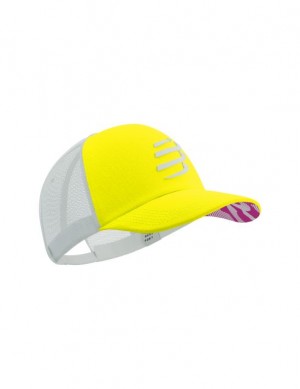 Compressport Trucker Cap Caps Heren Geel Wit | TQDFZ-8364