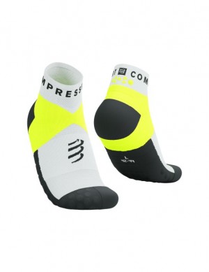 Compressport Ultra Trail Low Socks Loopsokken Heren Wit Geel | VKOMF-5849