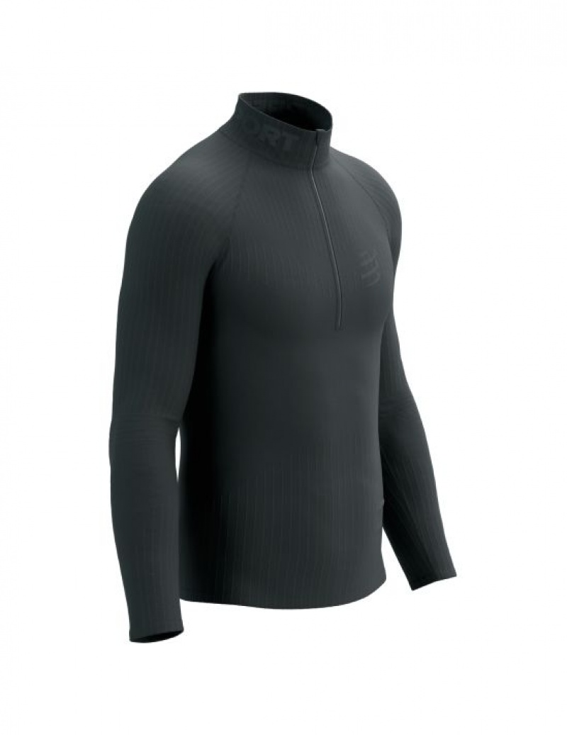 Compressport 3D Thermo Half Zip LS Top T-shirts Heren Zwart | JBKSA-8271