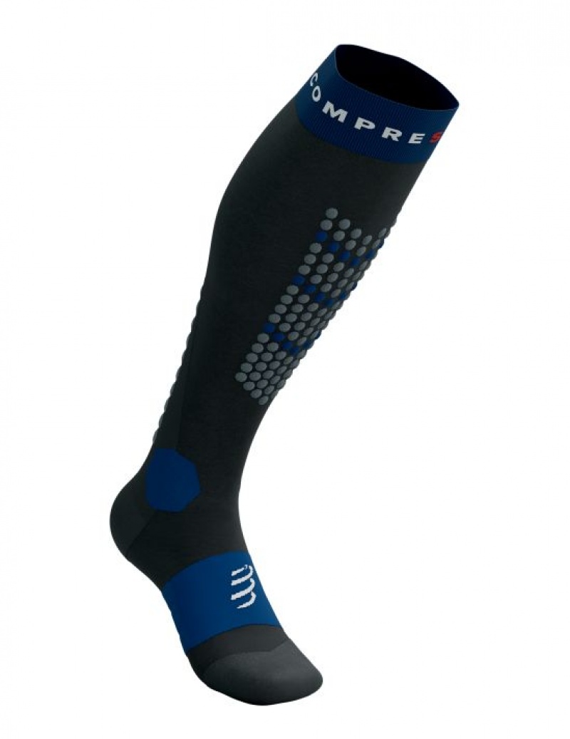 Compressport Alpine Ski Full Socks High Socks Heren Zwart Blauw | UAZDO-6748