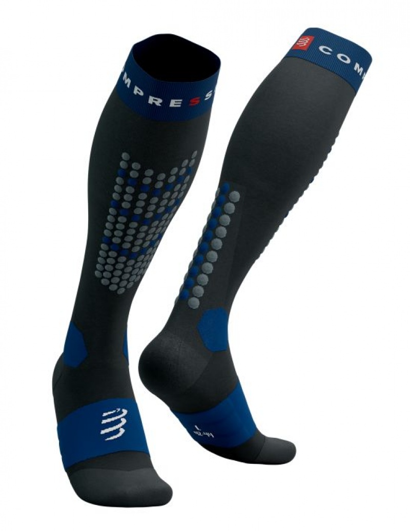 Compressport Alpine Ski Full Socks High Socks Heren Zwart Blauw | UAZDO-6748