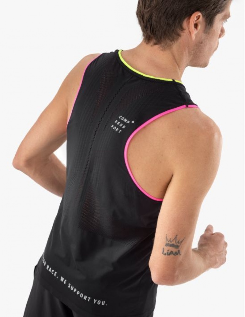 Compressport Pro Race Singlet M T-shirts Unisex Zwart Geel Roze | SRMUF-0567