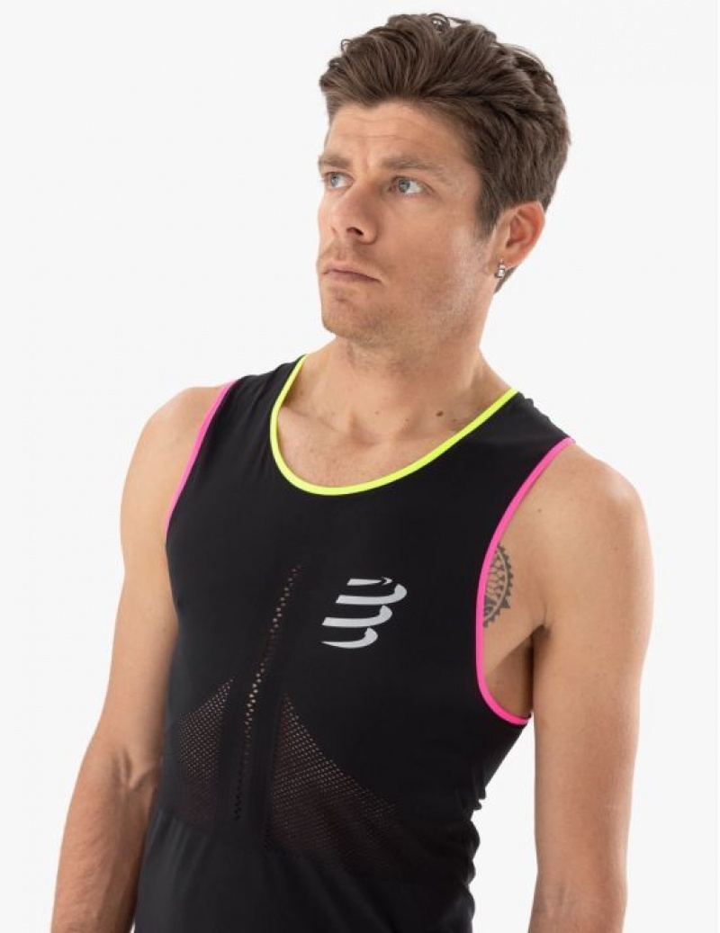 Compressport Pro Race Singlet M T-shirts Unisex Zwart Geel Roze | SRMUF-0567