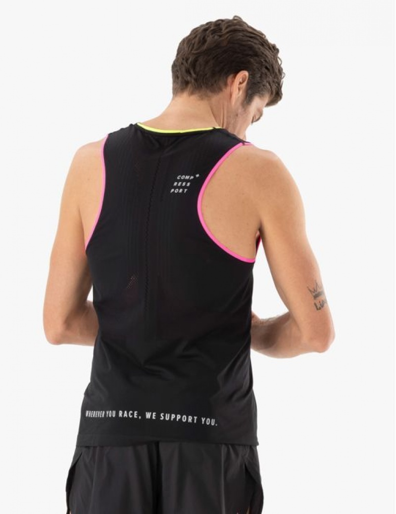 Compressport Pro Race Singlet M T-shirts Unisex Zwart Geel Roze | SRMUF-0567