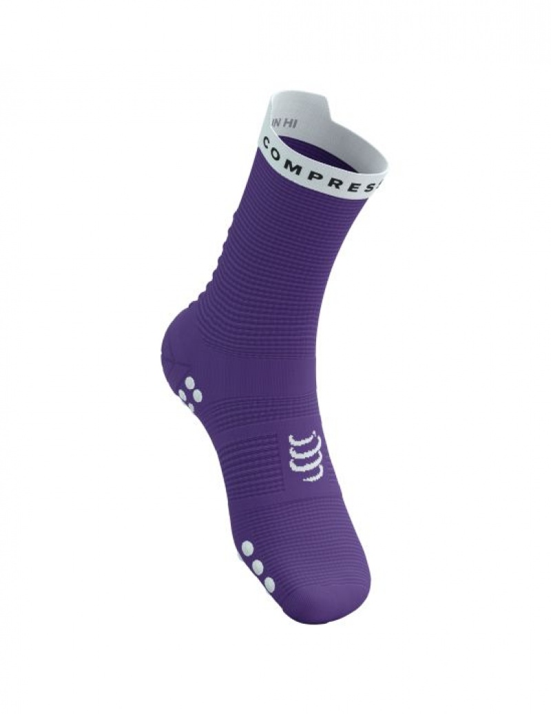 Compressport Pro Race Socks v4.0 Run High Loopsokken Heren Paars Wit | LWMFC-3170