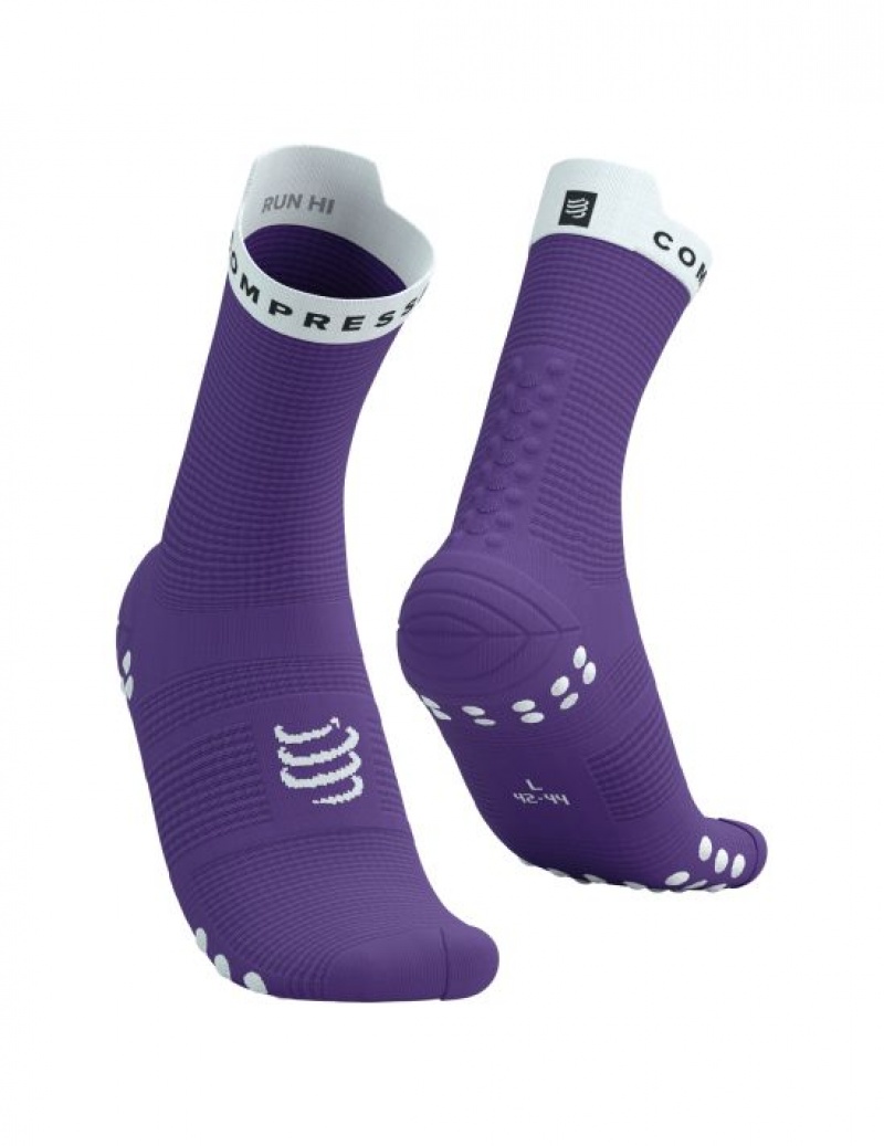 Compressport Pro Race Socks v4.0 Run High Loopsokken Heren Paars Wit | LWMFC-3170