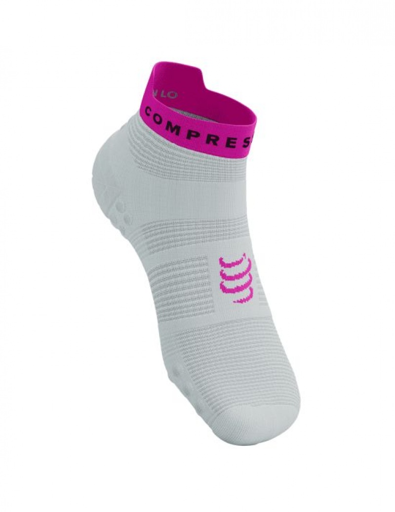 Compressport Pro Race Socks v4.0 Run Low Loopsokken Heren Wit Geel Roze | YEKRV-2840