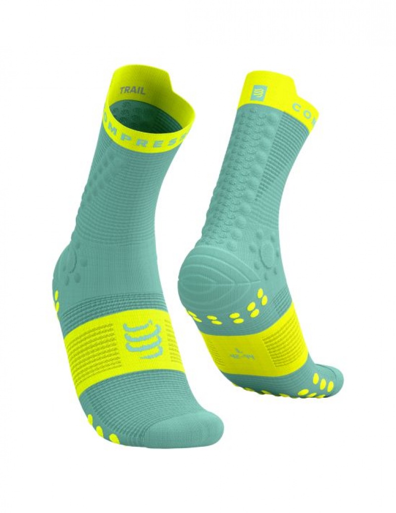 Compressport Pro Race Socks v4.0 Trail Loopsokken Heren Blauw Geel | OJXFA-7513