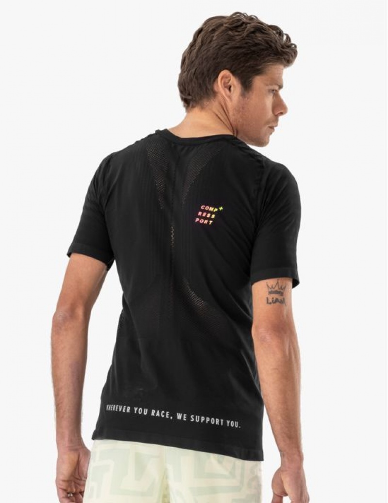 Compressport Race SS Tshirt M T-shirts Unisex Zwart Geel | IZGWS-4093