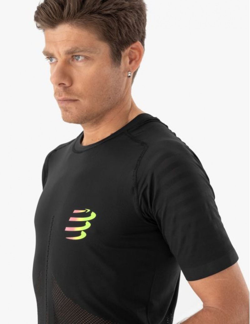 Compressport Race SS Tshirt M T-shirts Unisex Zwart Geel | IZGWS-4093