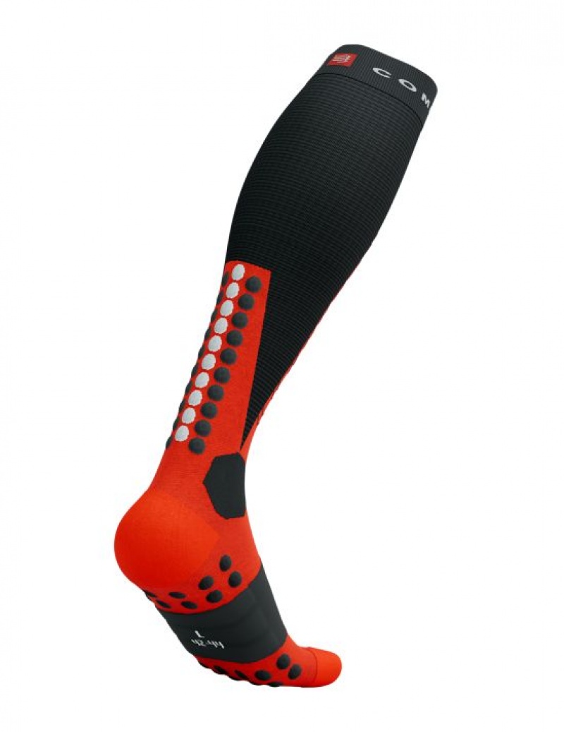 Compressport Ski Mountaineering Full Socks High Socks Heren Zwart Rood | CBOUQ-0158