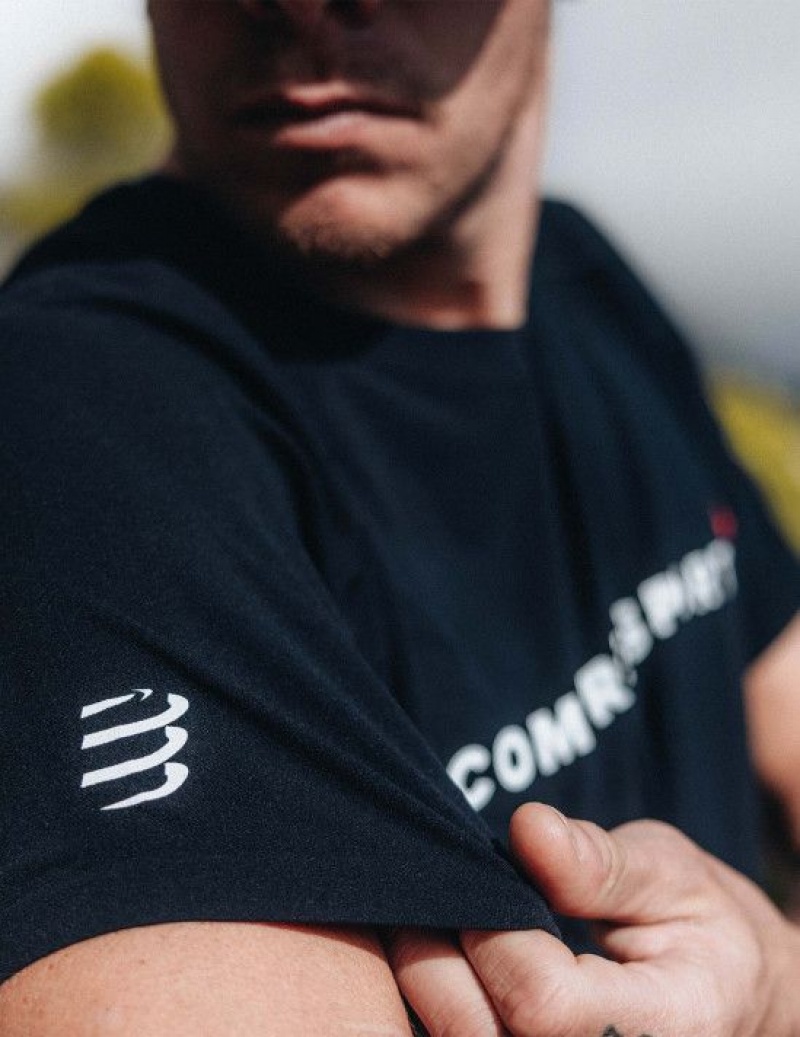 Compressport Training SS Logo Tshirt M Hardloopshirts Heren Zwart | VDEKP-3241