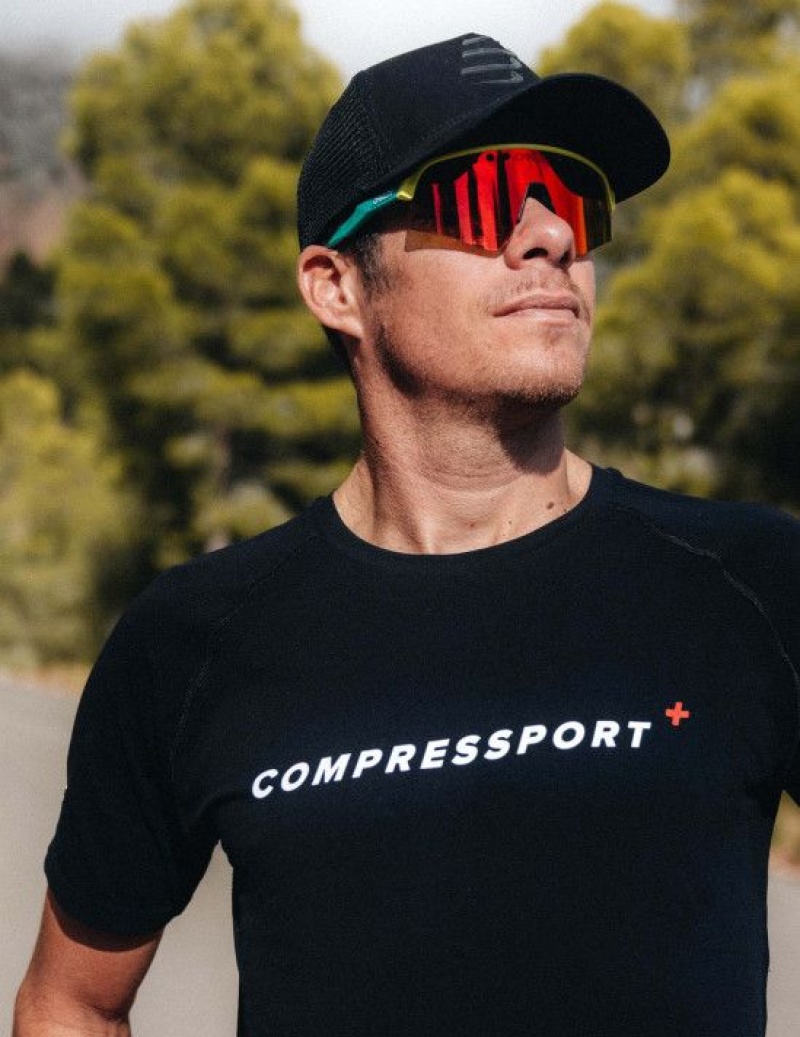 Compressport Training SS Logo Tshirt M Hardloopshirts Heren Zwart | VDEKP-3241